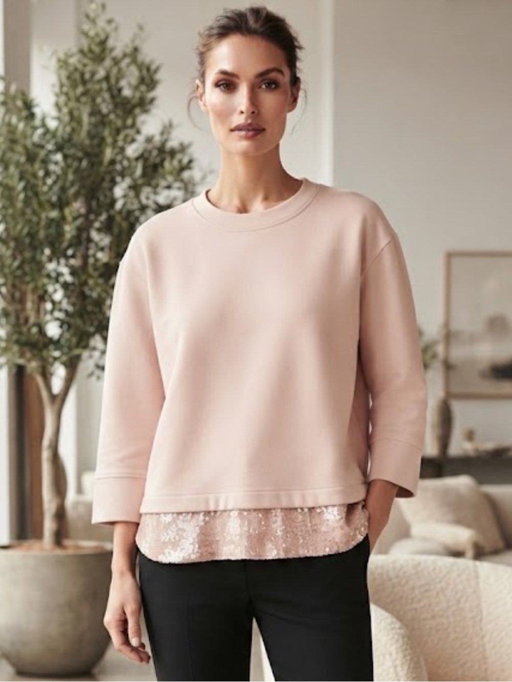 NWOT J. Crew soft pink oversized sweatshirt with sequins bottom